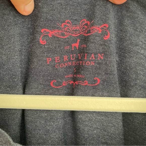 Peruvian Connection Pima cotton long sleeve tee dark floral grey crew small pink - Picture 3 of 8